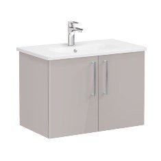 Vitra Root 66393 Lavabo Dolabı, Kapaklı, 80 cm, Parlak Sahra Beji, Yuvarlak Lavabolu